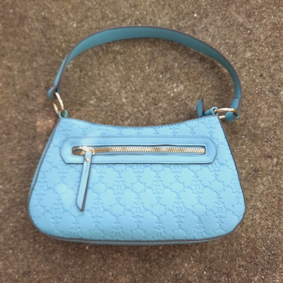 NWOT Nanette Lepore Barri Baguette Baby Blue Embossed Logo Faux Leather Mini Bag - Picture 12 of 14